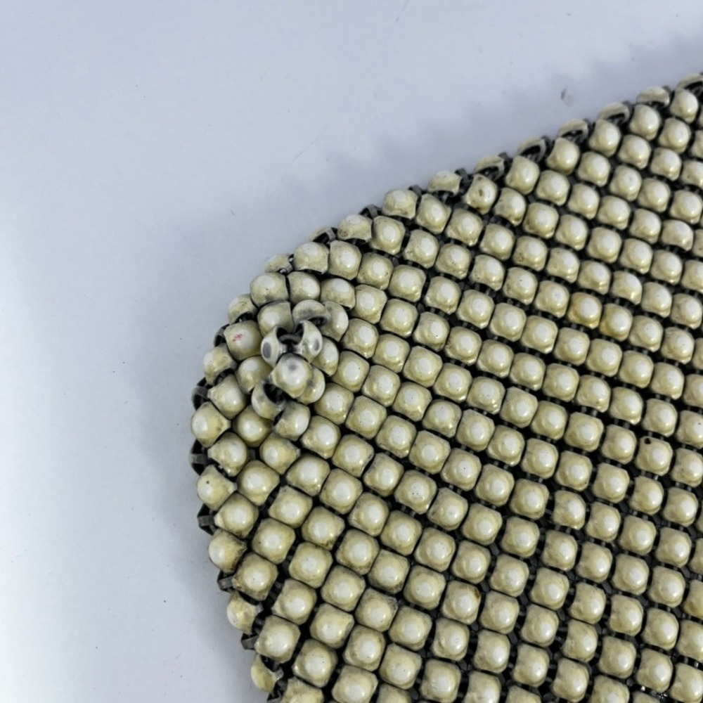 Vintage Cream Metal Mesh Fabric Remnant Whiting Davis Style Chainmail Piece - Picture 5 of 8
